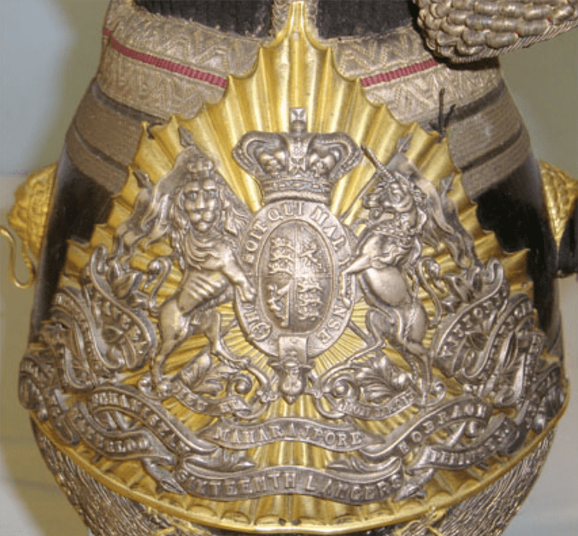 16 Lancers cap badge close-up