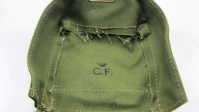 Danish Crown marking inside the British Army Gas Mask bag lid.