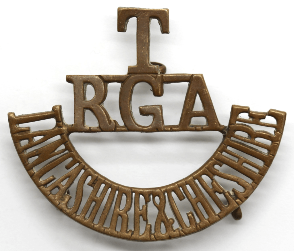 WW1 British Army Metal TRGA Lancashire & Cheshire Shoulder Title for sale