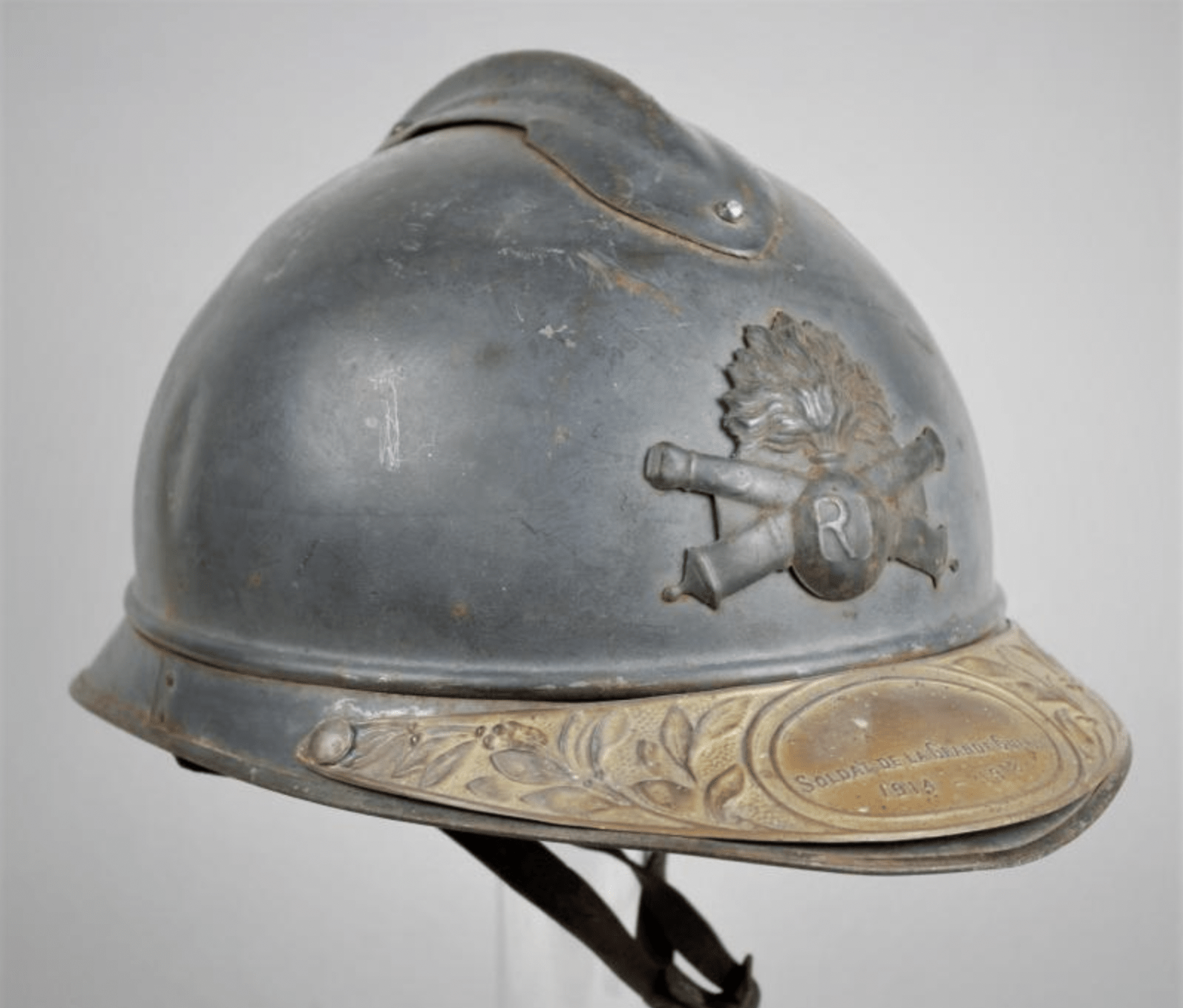 WW1 French Artillery Helmet & Veterans plate for sale